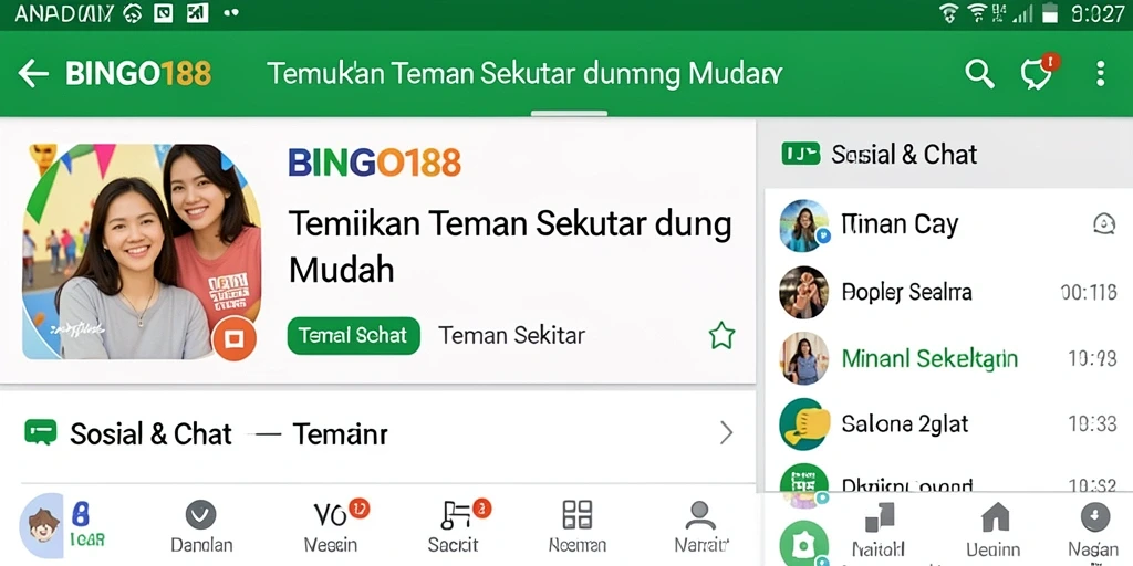 Antarmuka aplikasi BINGO188 untuk menemukan teman sekitar.